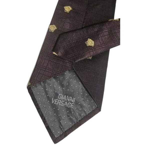 GIANNI VERSACE Men's Silk Tie LUXURY Burgundy Geometric Monogram Logo W:3.8" EUC - Picture 5 of 5